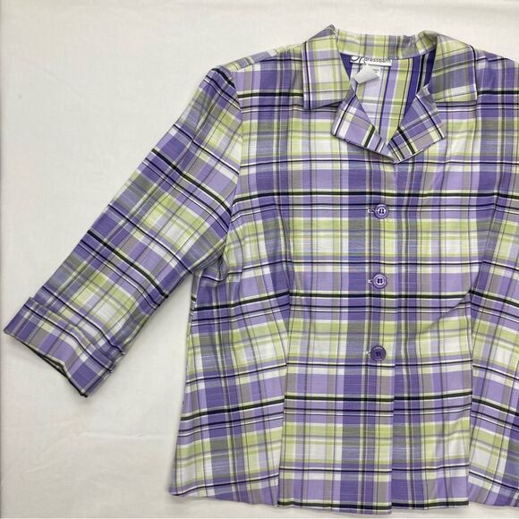 Dress Barn Blazer SZ L Purple Green 3/4 Sleeves Plaid Office Wear Vintage Light - Picture 5 of 10